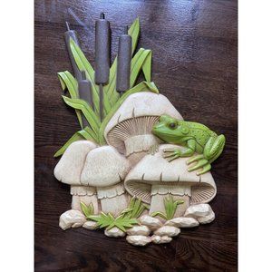 Vintage 1973 Burwood MCM Mid Century Mushrooms Frog Plastic Wall Plaque Hanging